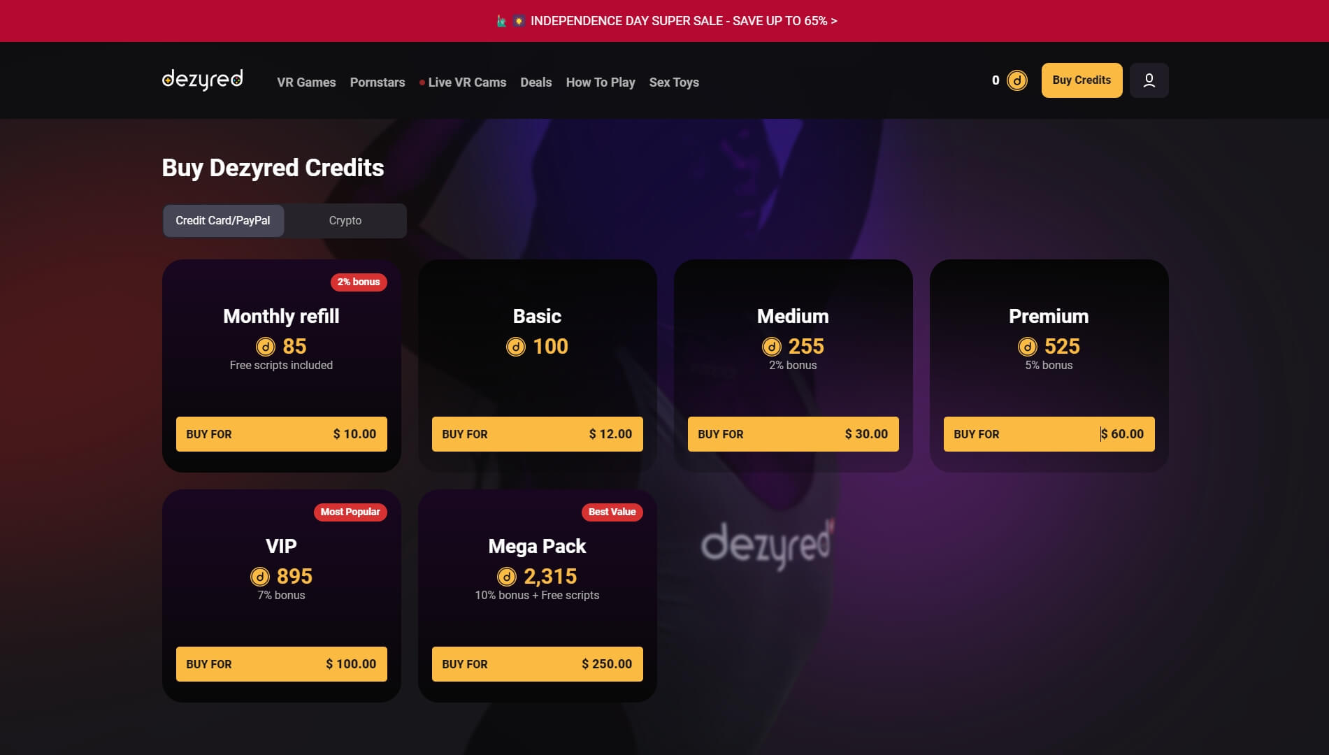 Buy Dezyred Credits
